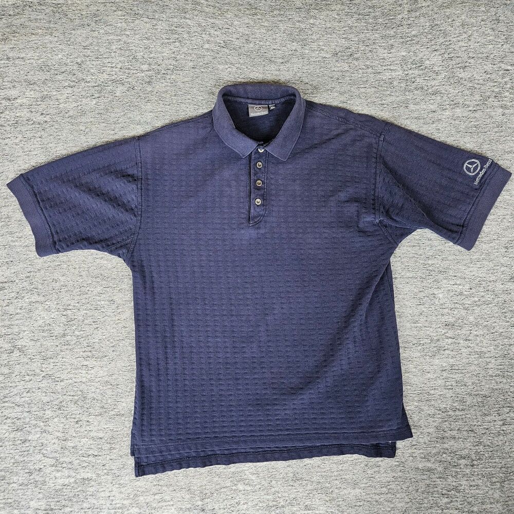 Vintage 90s Mercedes Benz Textured Polo Shirt Mens Size XL Navy Blue Made in USA